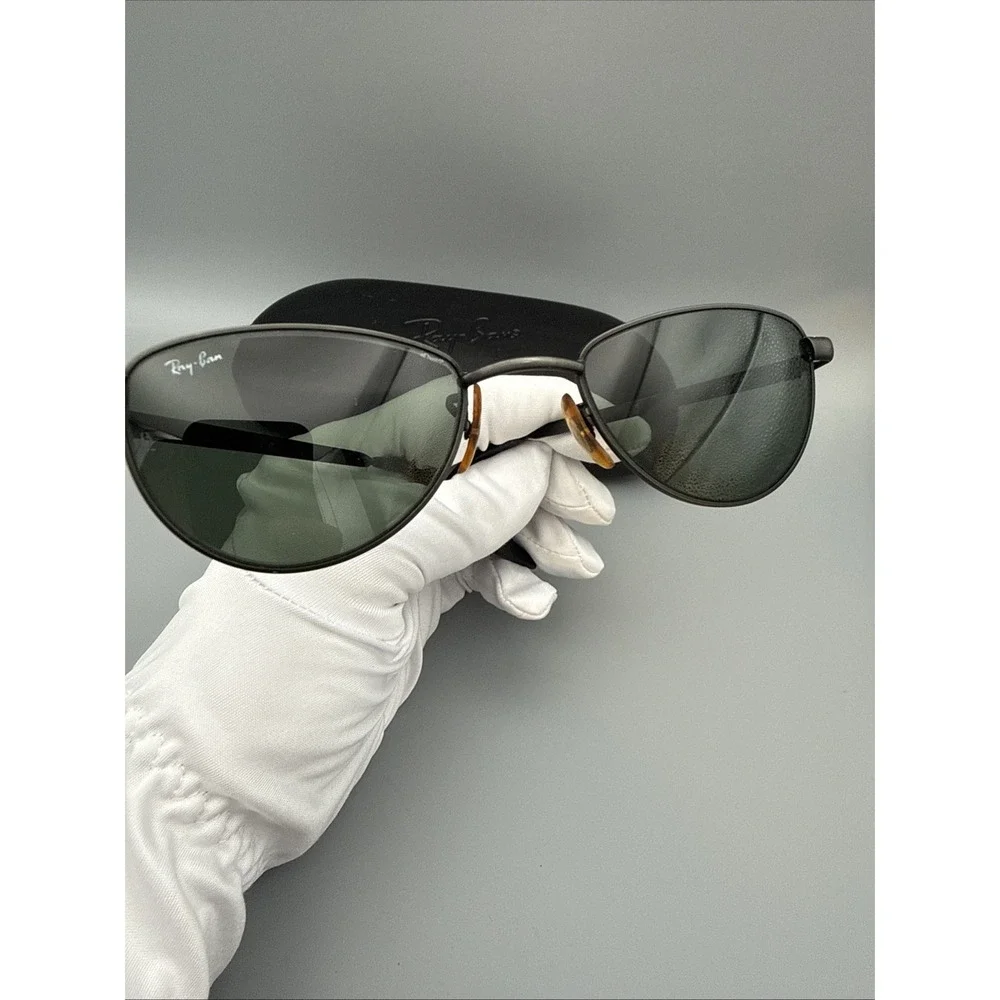 Ray Ban Bausch & Lomb Vintage W2193 Authentic Sunglasses Black Metal/Green Lens